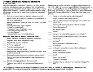 Scuba Diver Medical Questionnaire