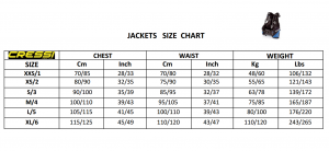 Cressi BCD Jackets Size Chart