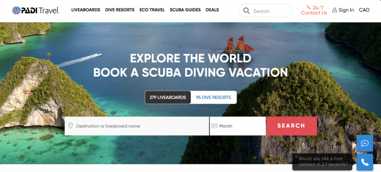 PADI Travel Website