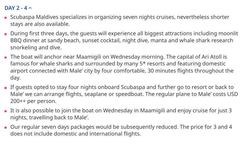 Example of the Yang Liveaboard Itineraries